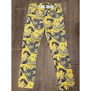 Ralph Lauren Jeans Co Paisley Print Yellow Black White Straight Leg Pants Size 6